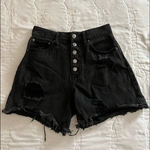 Distressed Black Shorts